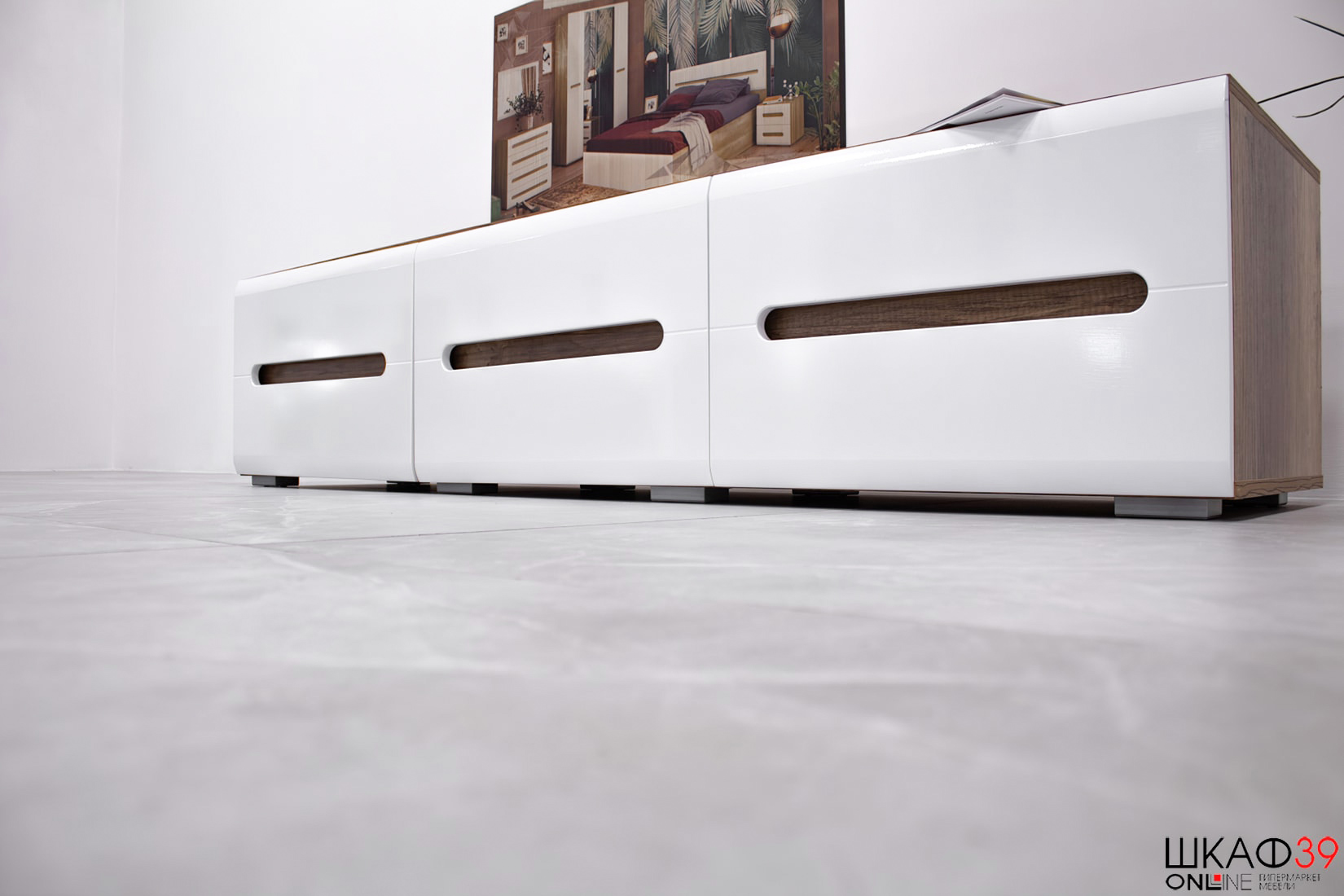 Наоми спальня/детская и гостиная Белый глянец/Дуб каньон (BTS)