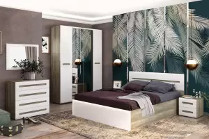 Наоми спальня/детская и гостиная Белый глянец/Дуб каньон (BTS)