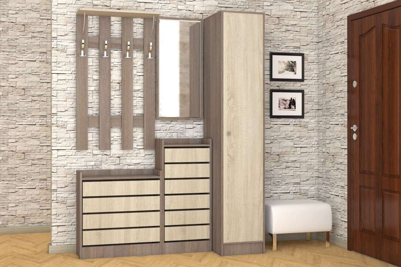 Ямайка прихожая модульная Ясень шимо темный/Дуб сонома
