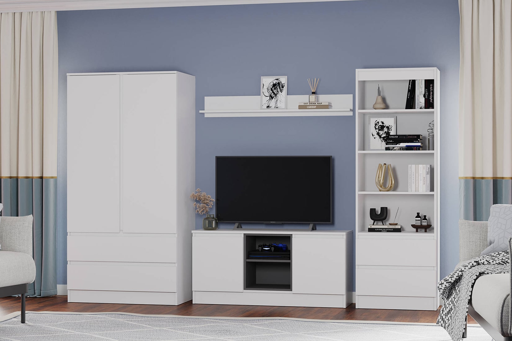 Мэнкс гостиная и спальня модульная Белый/Графит Серый