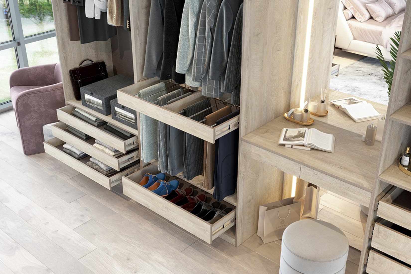 Этна гардеробная комната Дуб эндгрей необработанный/Софт грей