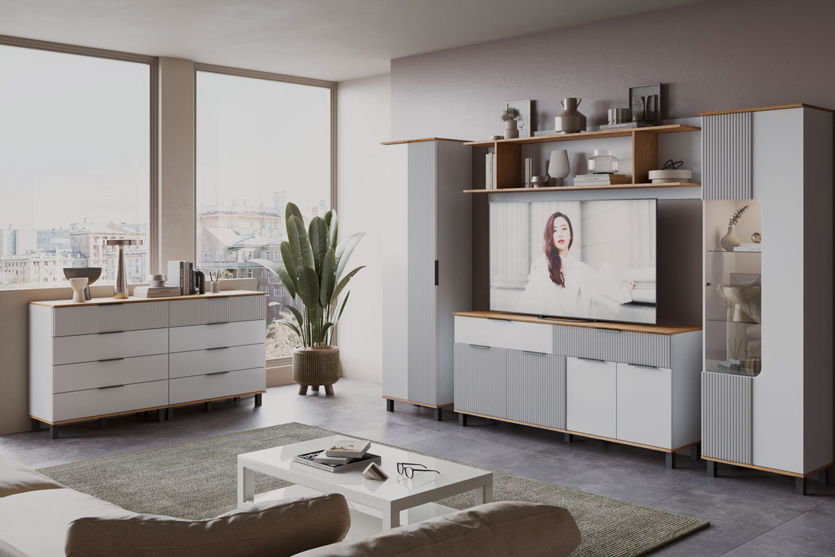 Джуна гостиная модульная Дуб вотан\белый