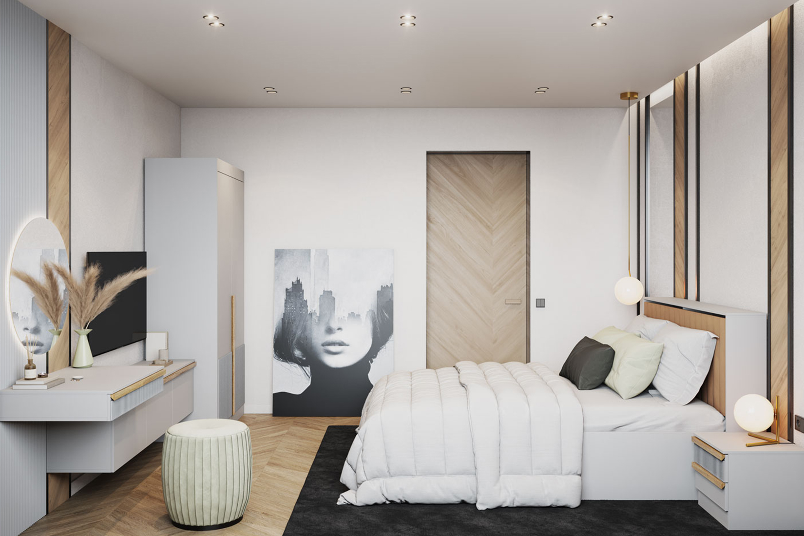 Джуна Спальня модульная Дуб ривьера\Серый