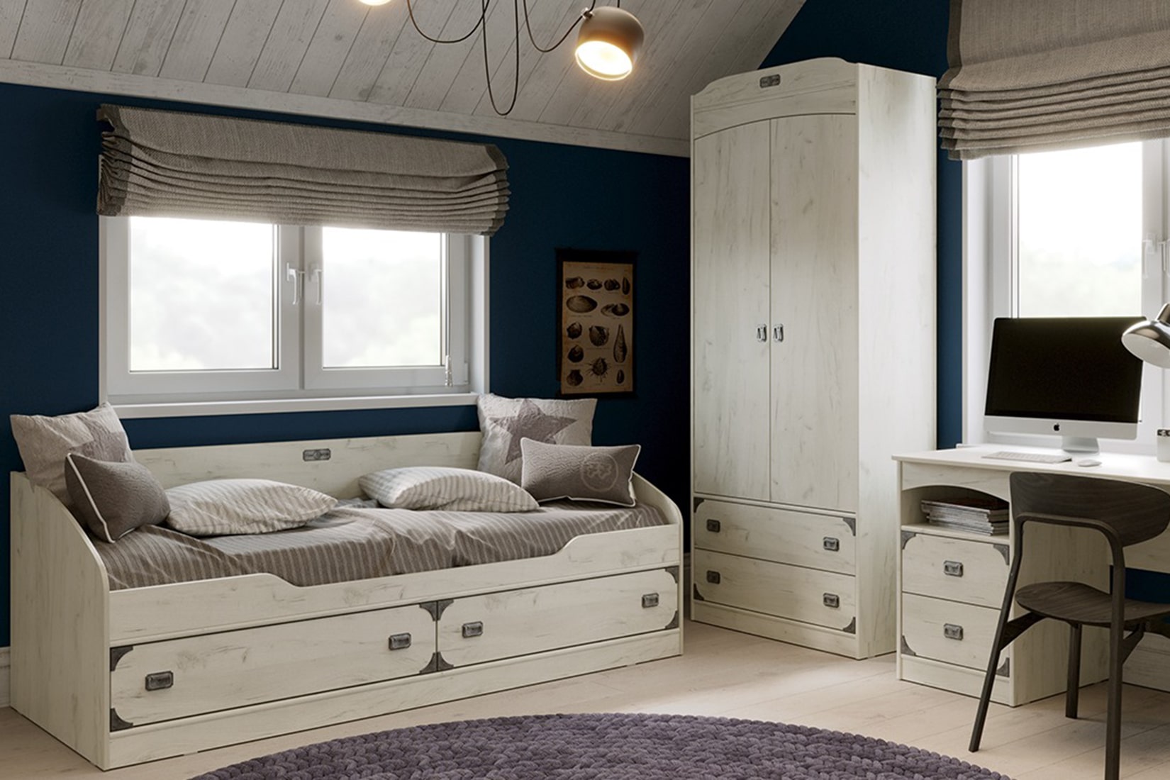 Калипсо спальня детская модульная Дуб крафт белый