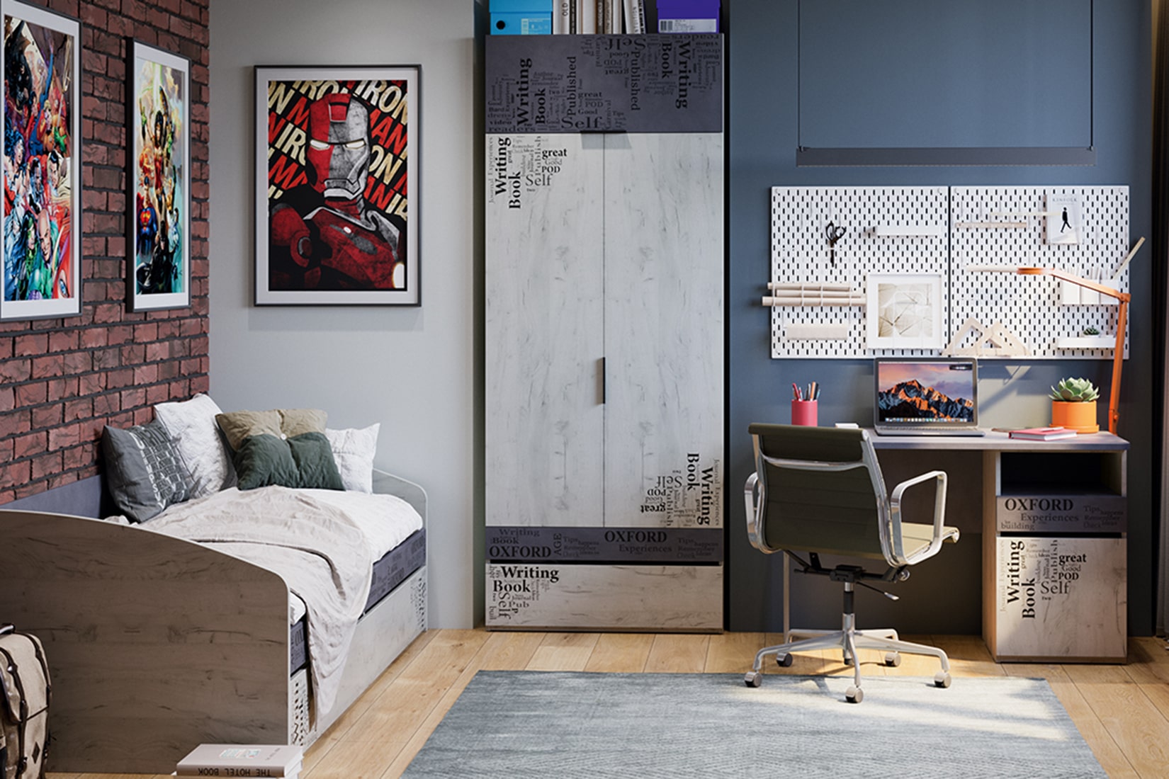 Оксфорд-2 спальня детская Дуб крафт белый/Матера