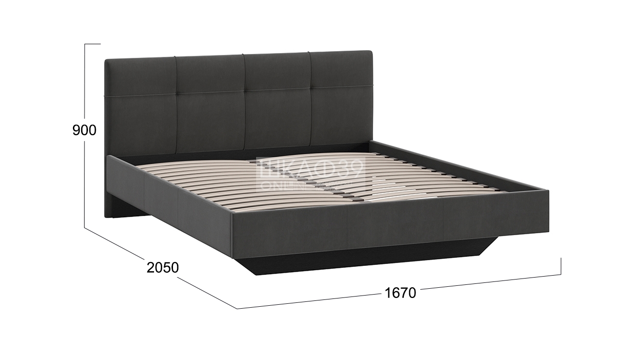 Элис Кровать 160 с орт. осн. Велюр графит