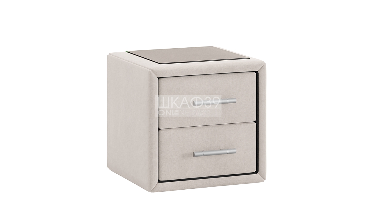 Элис Тумба прикроватная со стеклом Велюр Бежевый