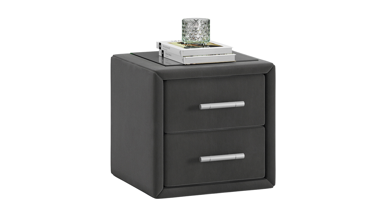 Элис Тумба прикроватная со стеклом Экокожа  Графит
