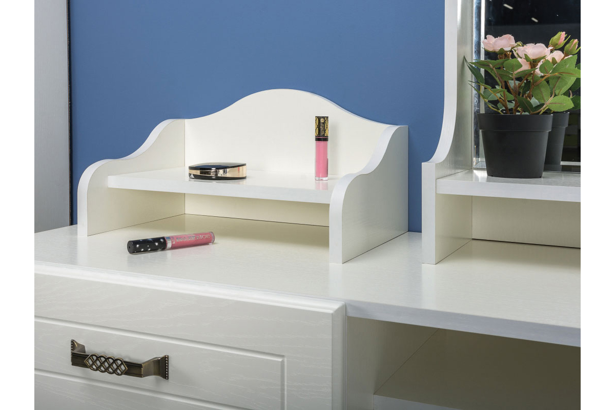 Ливерпуль Стол туалетный с зеркалом и настольной полкой 12.46 + 10.118 + 10.117  Ясень ваниль/Белый