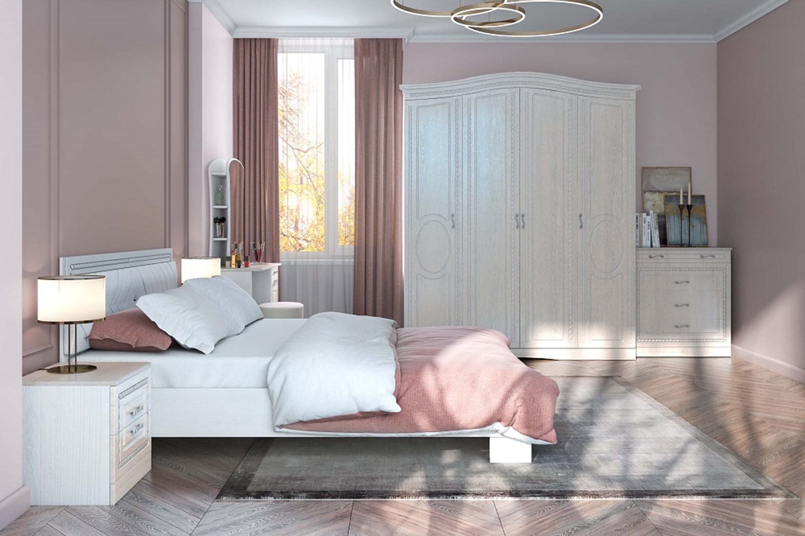 Гертруда спальня модульная Ясень жемчужный/Лиственница белая