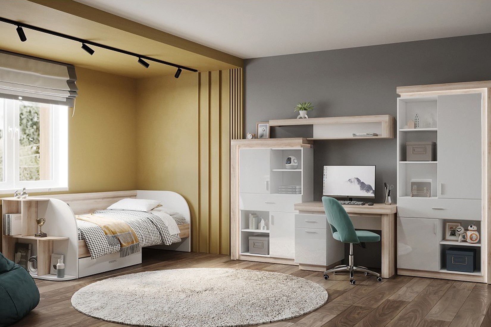 Люмен детская комната Дуб Сакраменто/Белый глянец