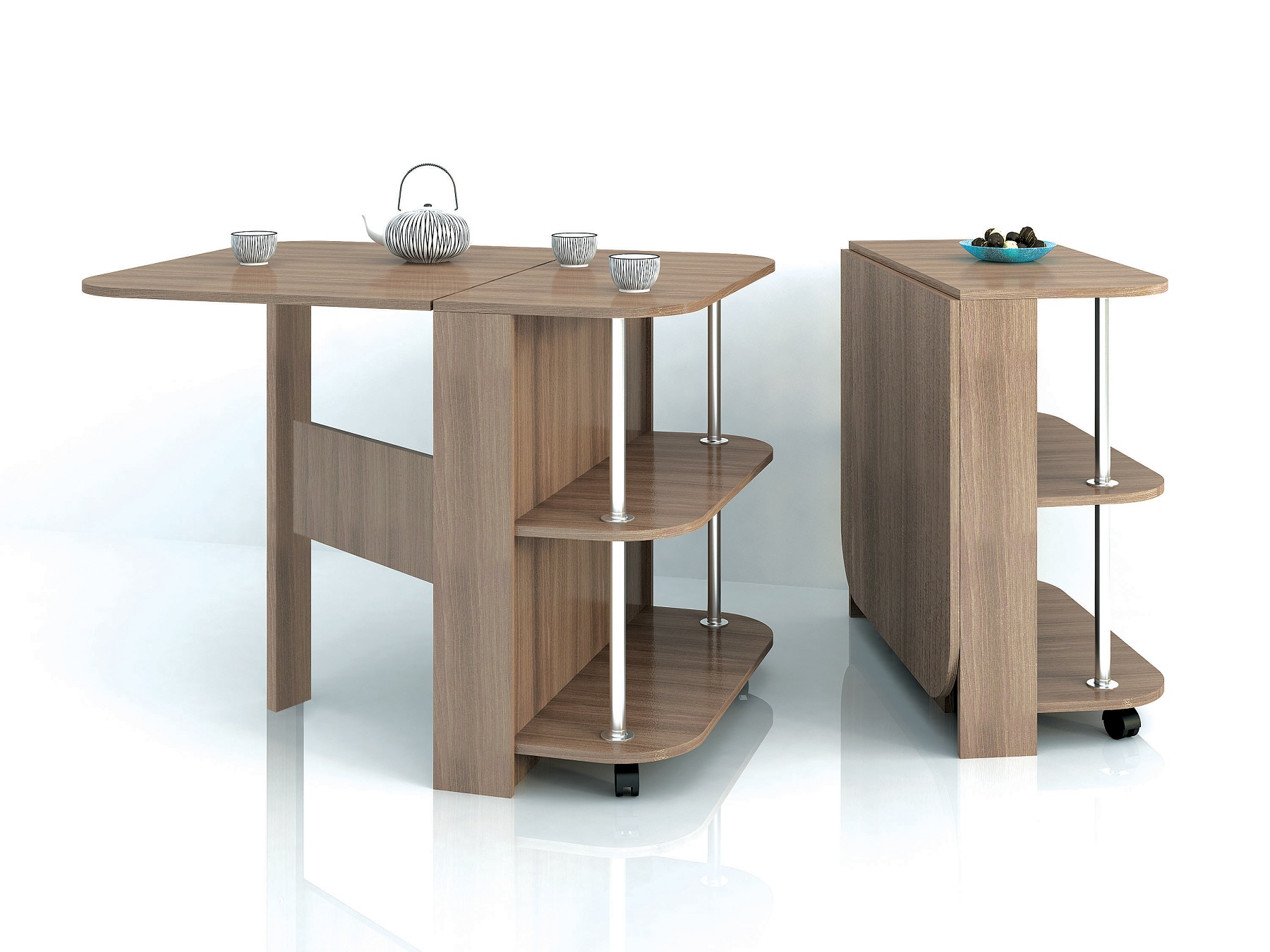 Стол кухонный раскладной с полками Ясень шимо тёмный