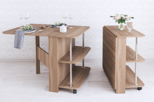 Стол кухонный раскладной с полками Ясень шимо тёмный