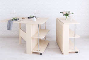 Стол кухонный раскладной с полками, дуб молочный