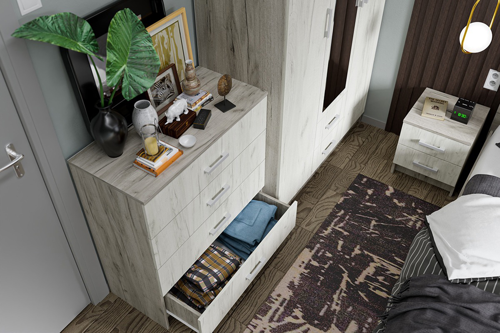 Гармония спальня модульная Дуб крафт белый/Дуб крафт серый