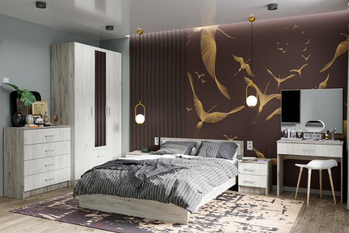 Гармония спальня модульная Дуб крафт белый/Дуб крафт серый