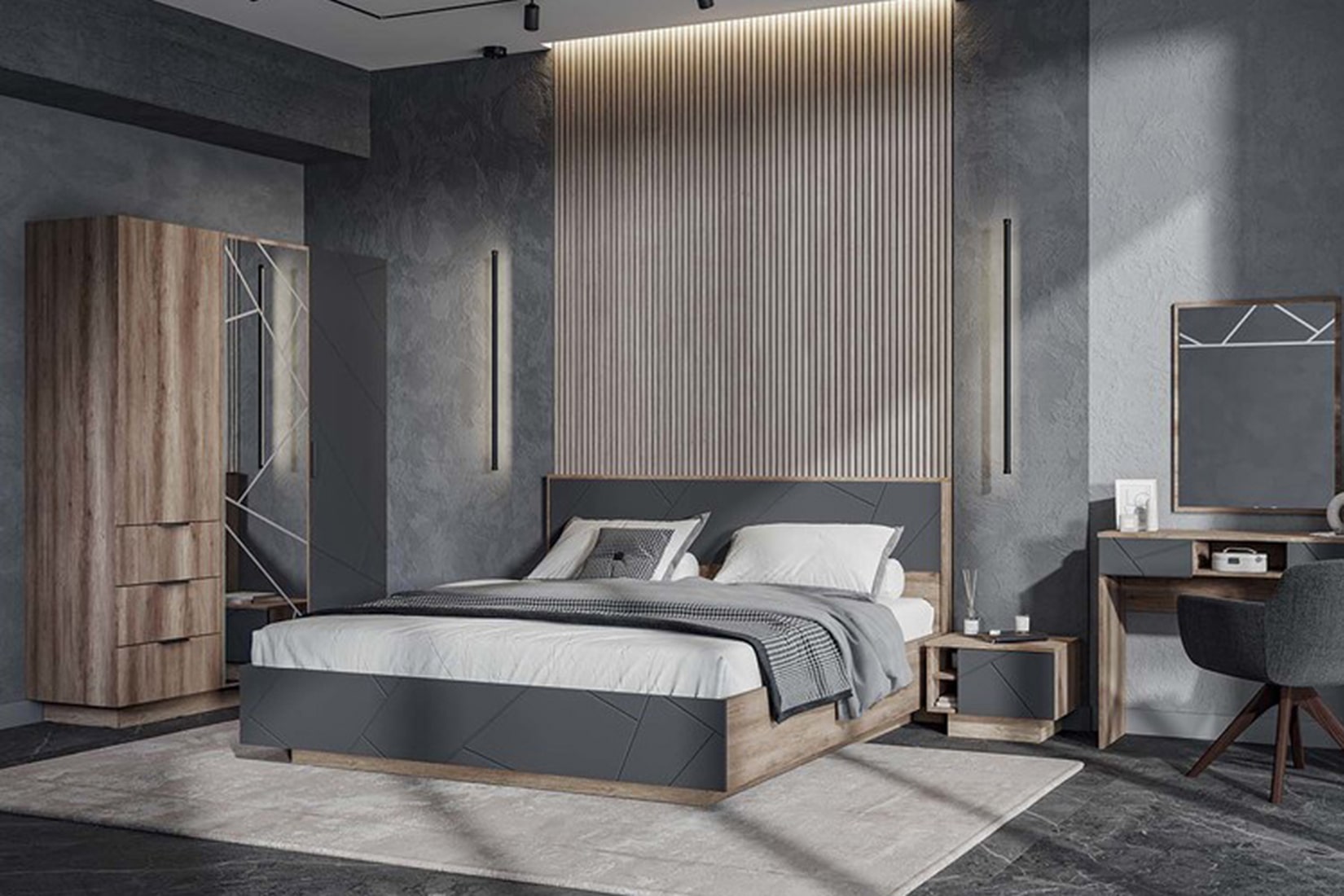 Даллас спальня/гостиная модульная Дуб каньон/Софт графит