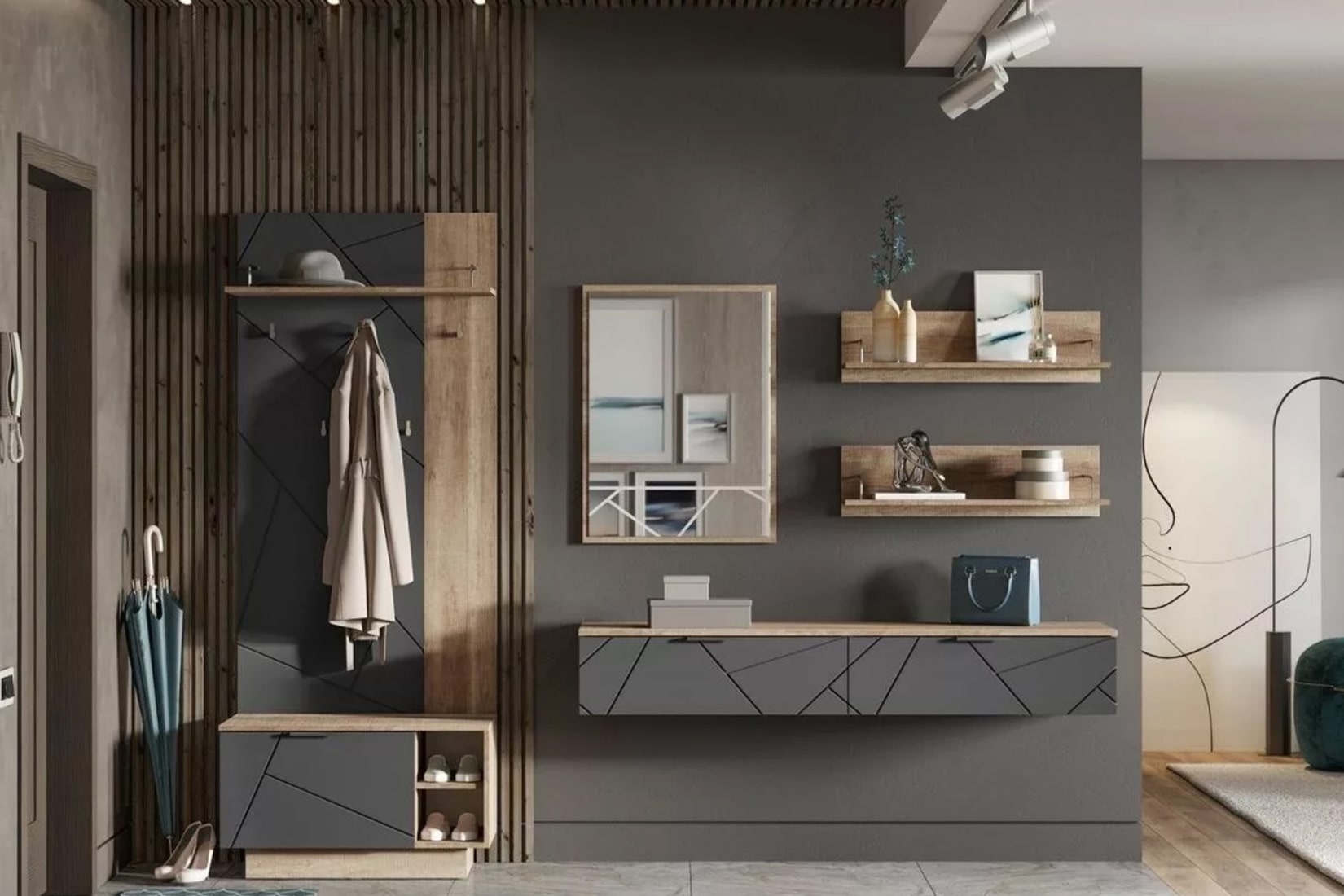 Даллас прихожая модульная Дуб каньон/Софт графит