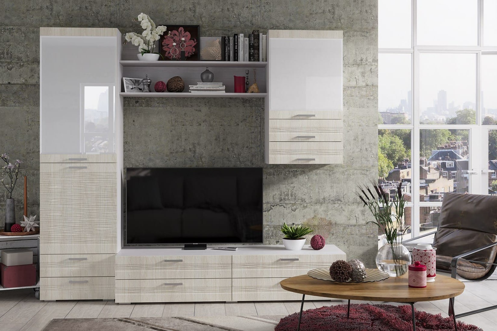 Амелия гостиная модульная Вяз каньон/Дуб анкор