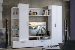 Дакота Стенка Белый/Белый Ясень