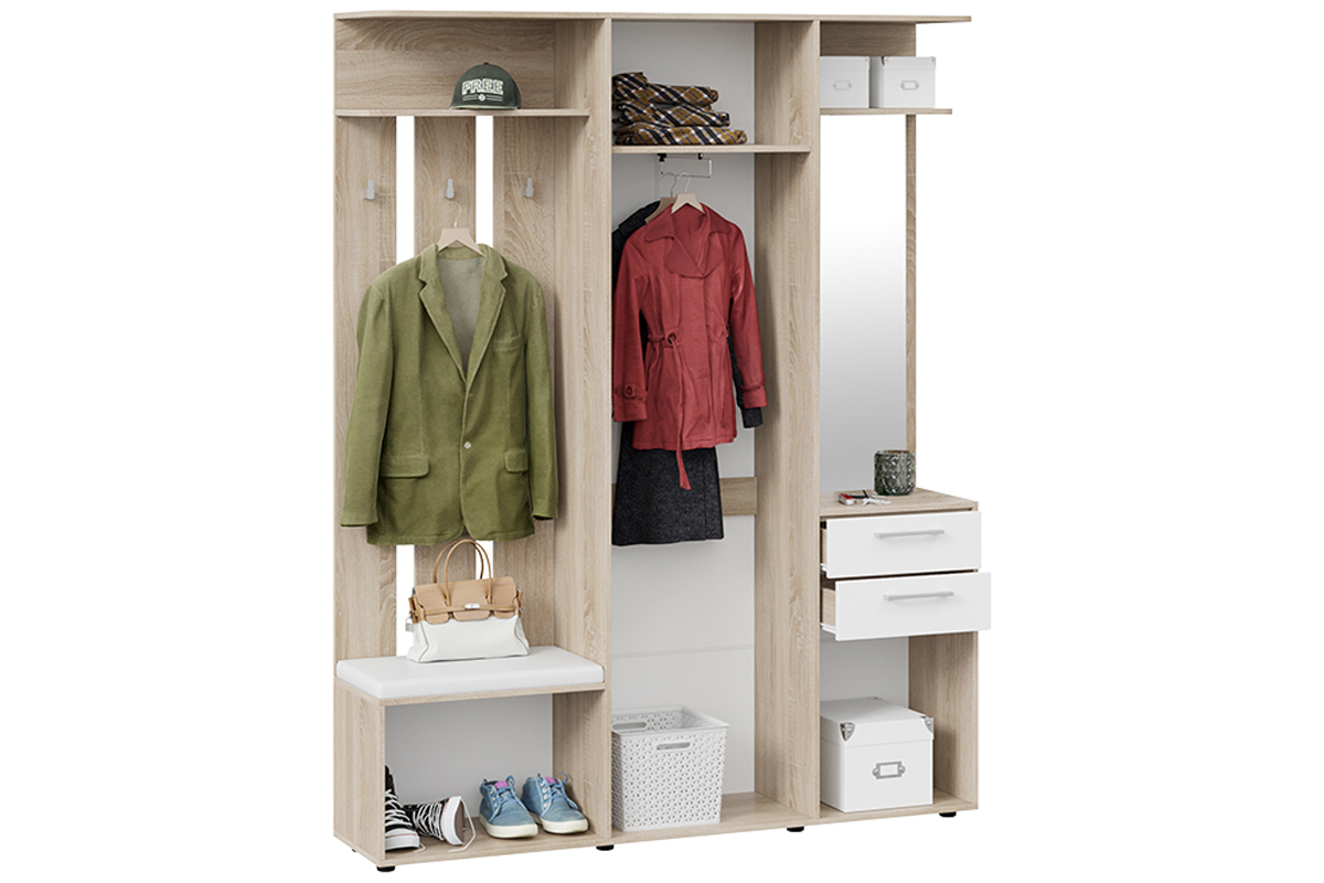 Набор мебели для прихожей «Витра» Тип 2 Дуб сонома/Белый ясень (Без мягкого элемента)