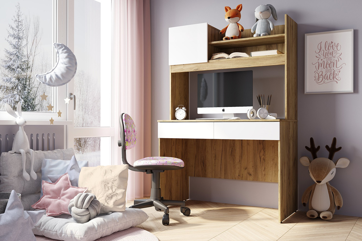 Селфи Рабочая зона Дуб крафт/Белый шагрень