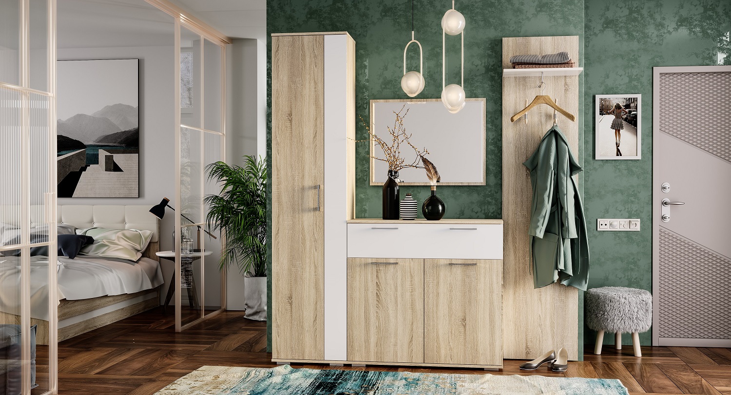 Белладжио Прихожая Комплект 1 Дуб сонома/Белый