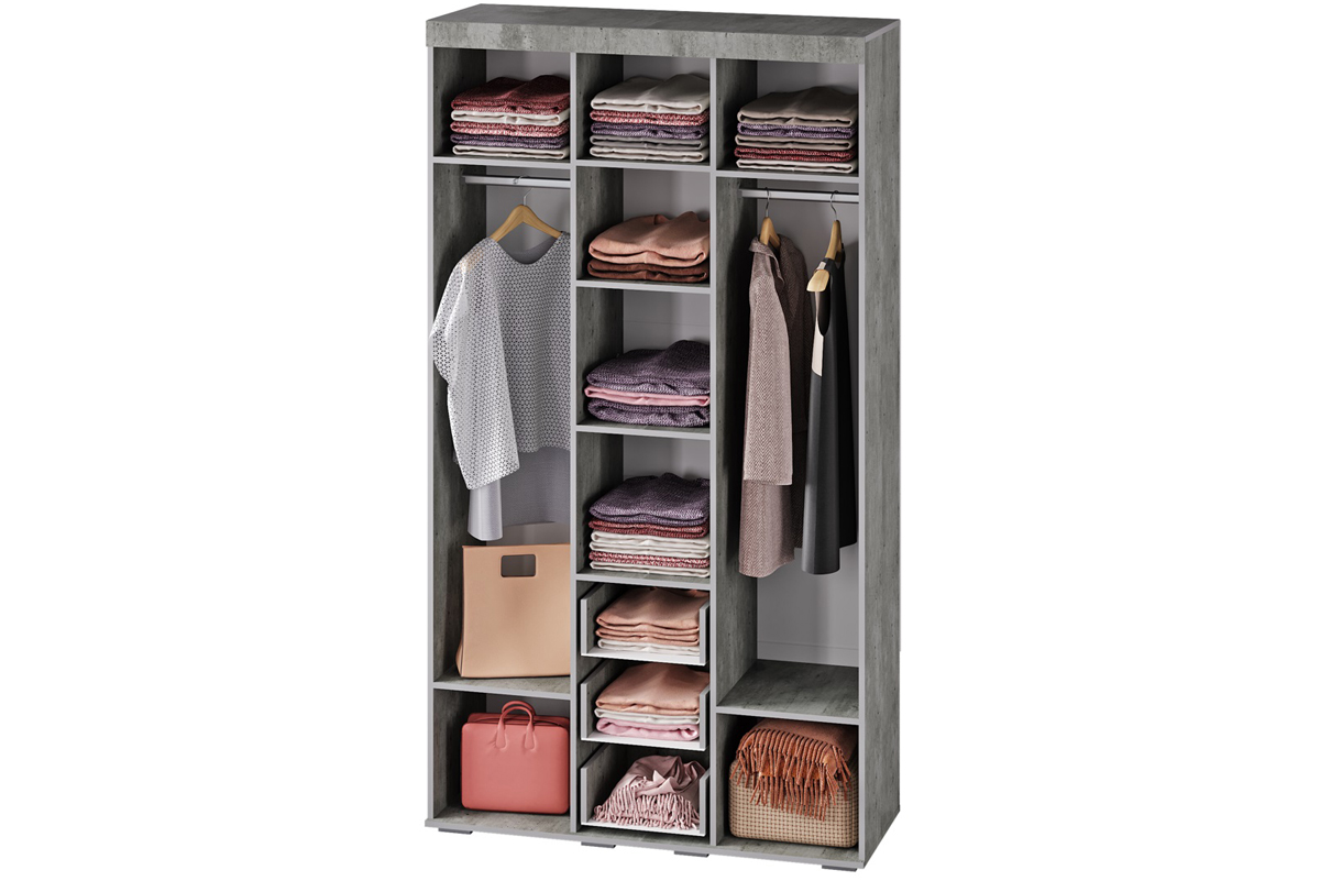Шкаф для одежды и белья Инстайл ШК-30, бетон/белый