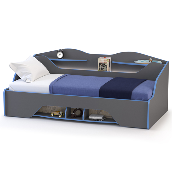 Индиго 11.03 Кровать 90 с выдвижным ящиком тёмно серый/граффити