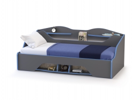Индиго 11.03 Кровать 90 с выдвижным ящиком тёмно серый/граффити