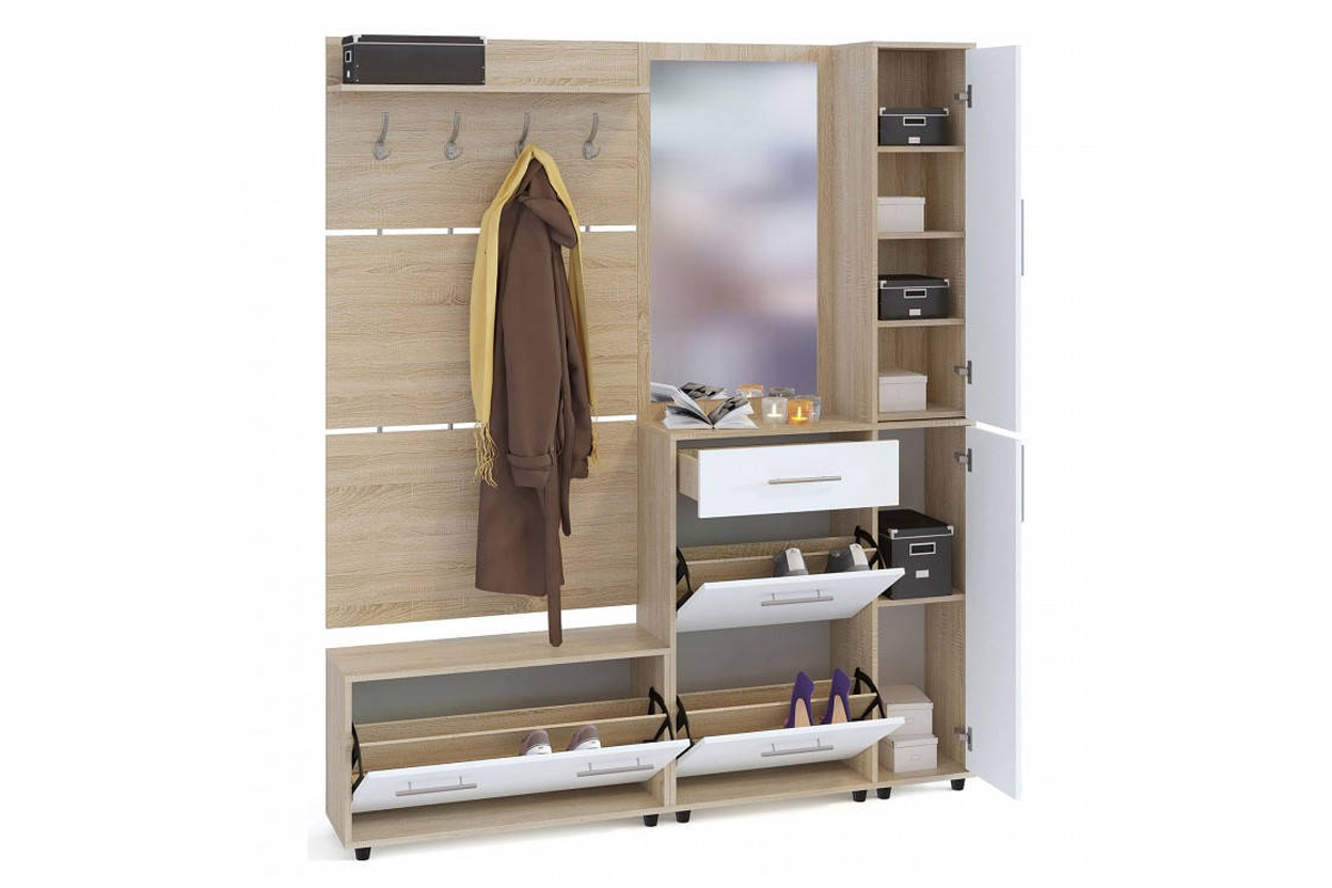 Сокол Прихожая №6  (ВШ-3.1 + ТП-3 + ТП-4 + ПЗ-4)  Сонома/Белый