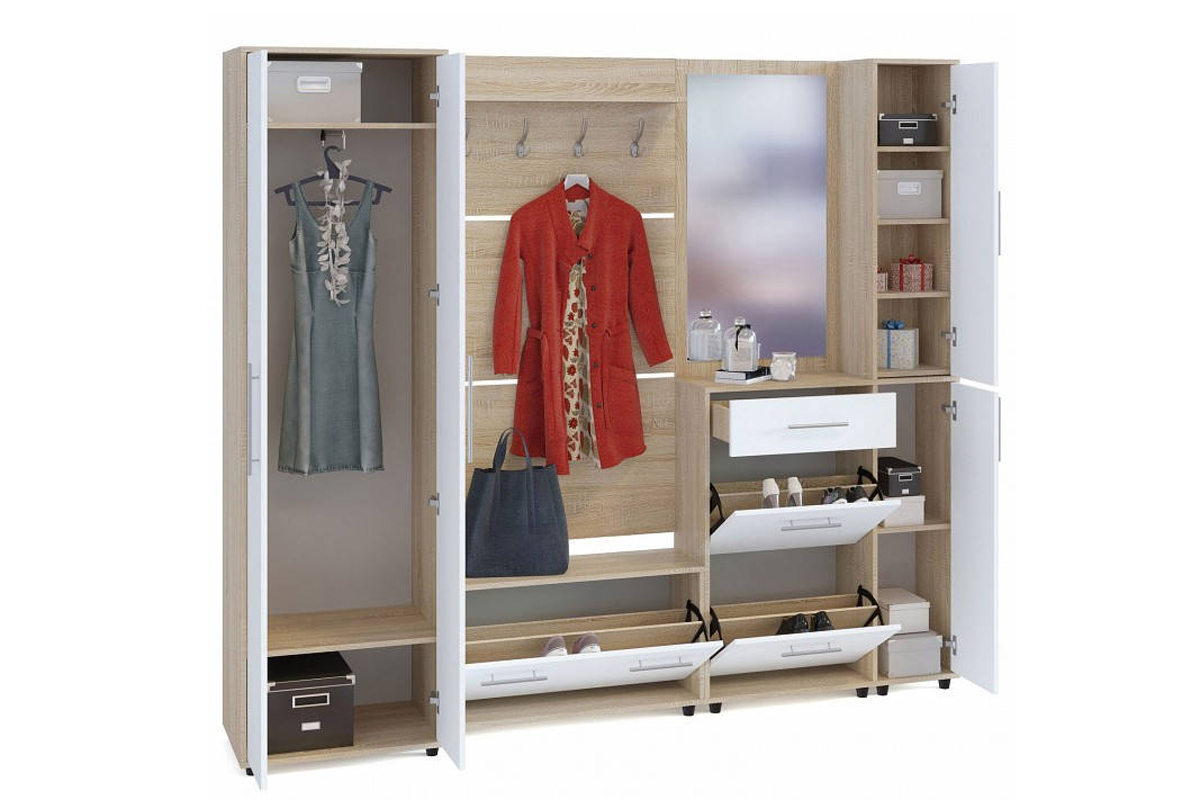 Сокол Прихожая №11 (ШО-1+ВШ-3.1+ТП-3+ТП-4+ПЗ-4)  Сонома/Белый