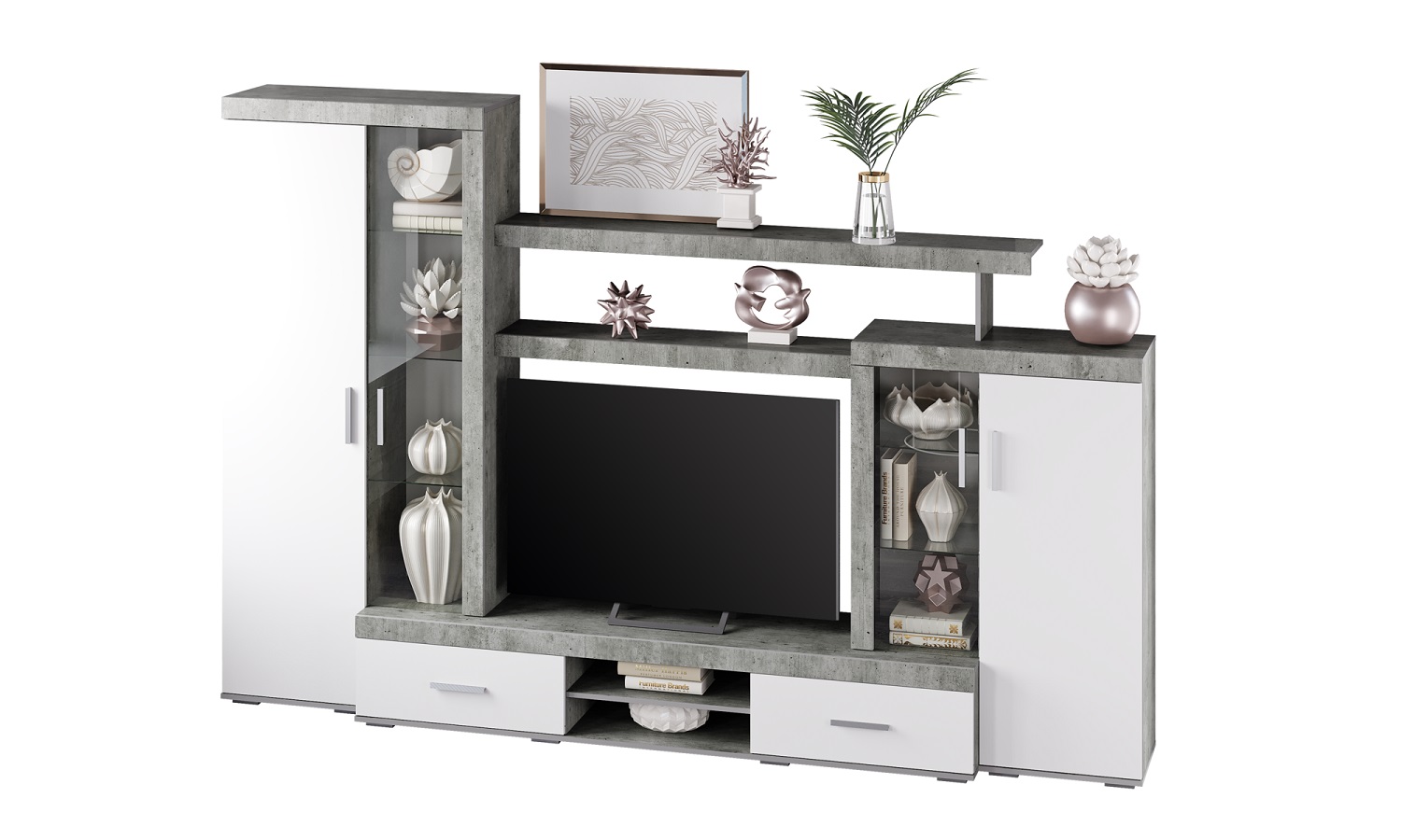 Стенка в гостиную Инстайл ЦС-02, бетон/белый