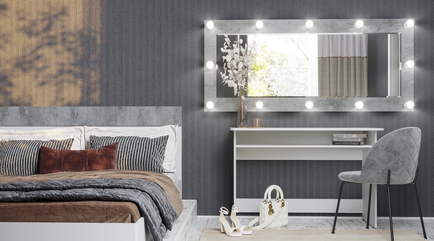 Инстайл Зеркало навесное Метрополитан грей/Белый