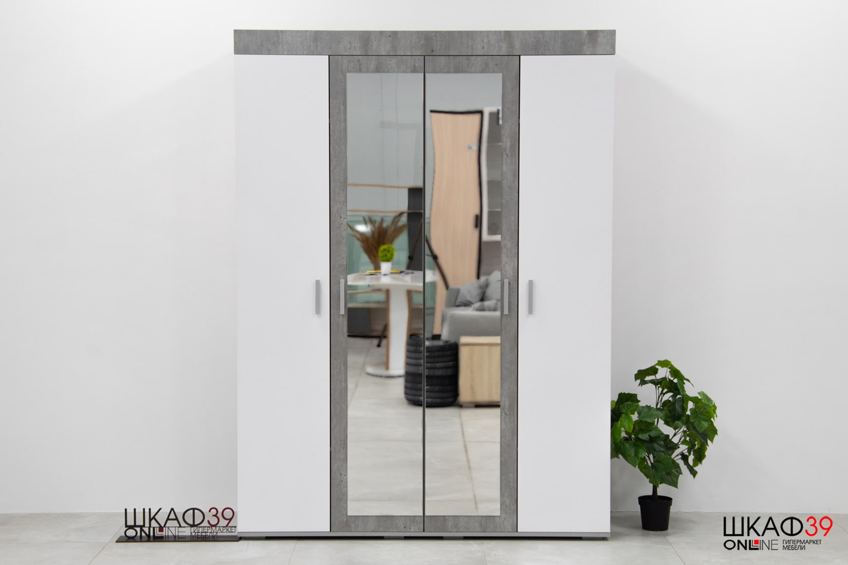 Шкаф четырехстворчатый Инстайл ШК-31, бетон/белый