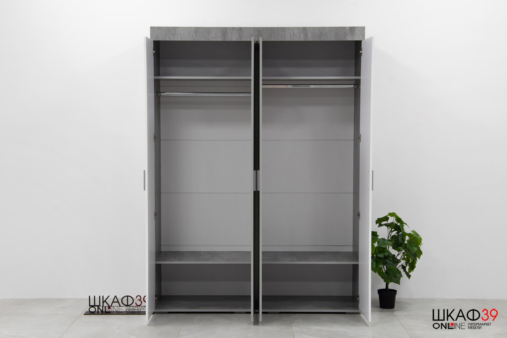 Шкаф четырехстворчатый Инстайл ШК-31, бетон/белый