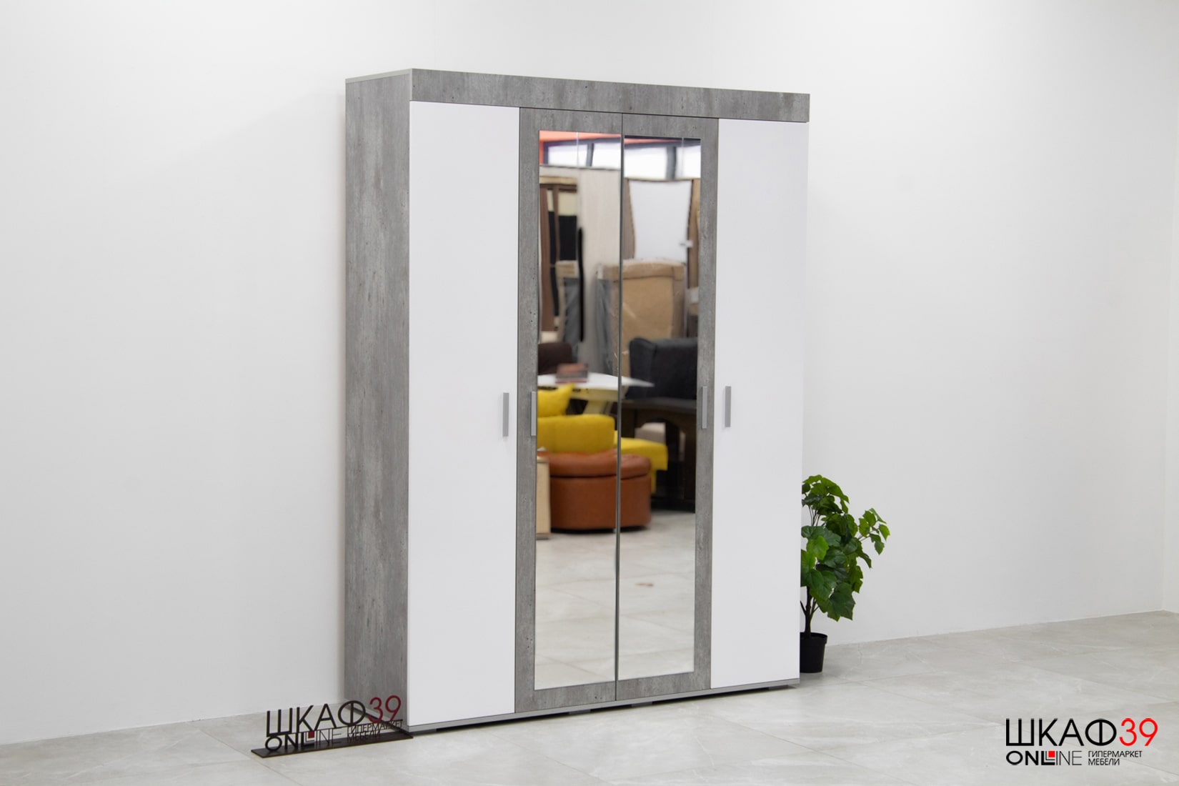 Шкаф четырехстворчатый Инстайл ШК-31, бетон/белый