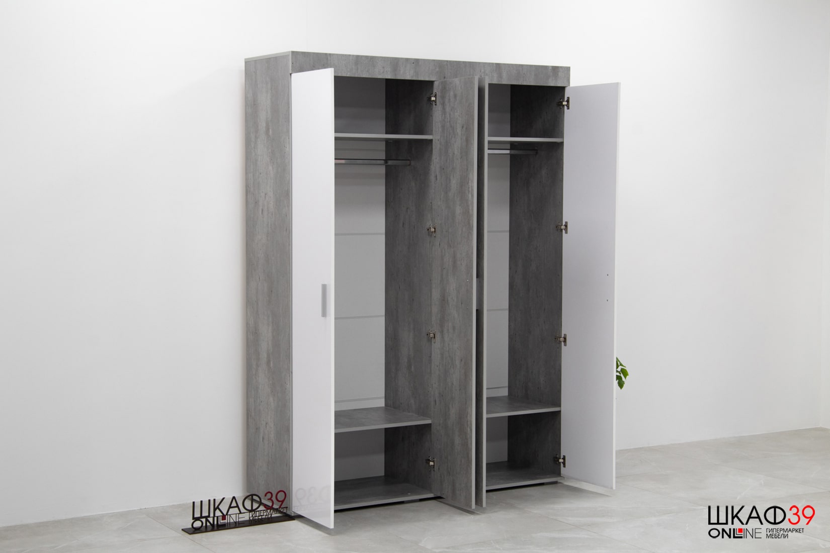Шкаф четырехстворчатый Инстайл ШК-31, бетон/белый