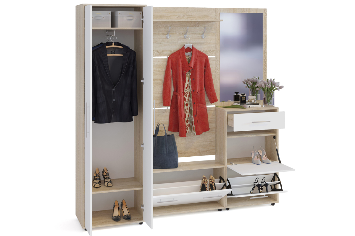 Сокол Прихожая №10 (ВШ-3.1+ТП-3 + ТП-2+ПЗ-3+ШО-1)  Сонома/Белый