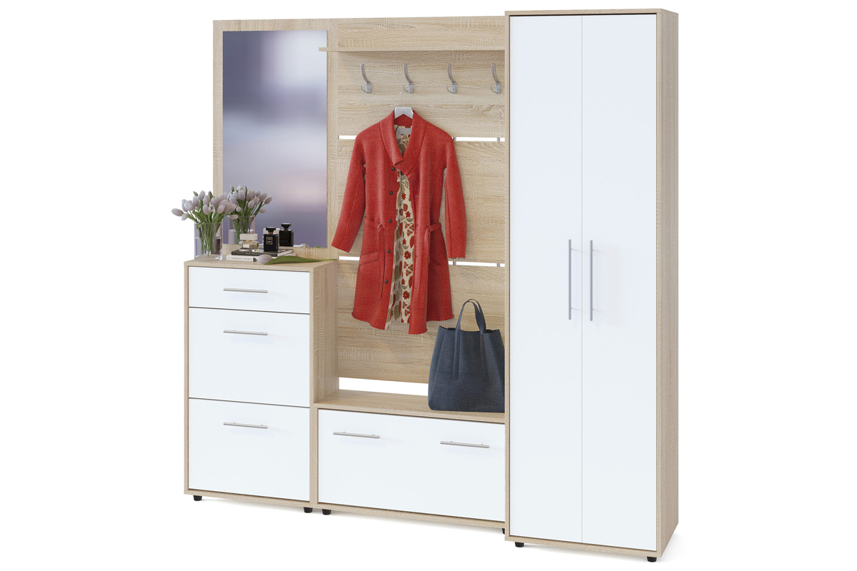 Сокол Прихожая №10 (ВШ-3.1+ТП-3 + ТП-2+ПЗ-3+ШО-1)  Сонома/Белый