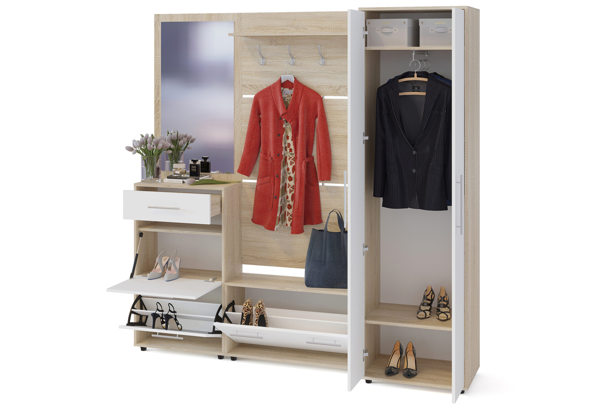 Сокол Прихожая №10 (ВШ-3.1+ТП-3 + ТП-2+ПЗ-3+ШО-1)  Сонома/Белый