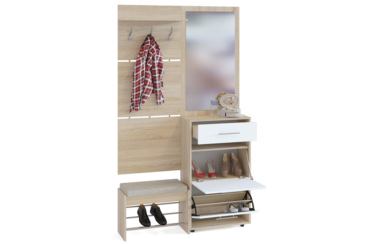 Сокол Прихожая №8 (ВШ-5.1+ТП-5+ТП-2+ПЗ-3) Сонома/Белый