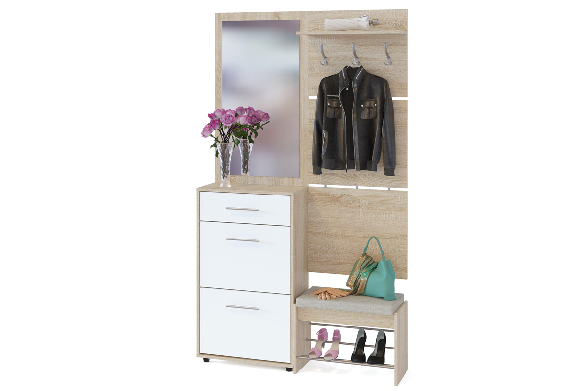 Сокол Прихожая №8 (ВШ-5.1+ТП-5+ТП-2+ПЗ-3) Сонома/Белый