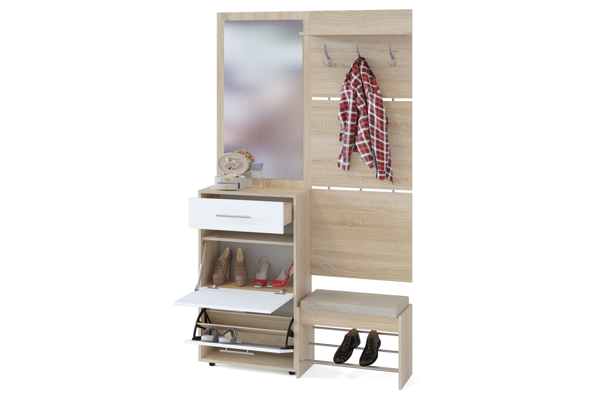 Сокол Прихожая №8 (ВШ-5.1+ТП-5+ТП-2+ПЗ-3) Сонома/Белый