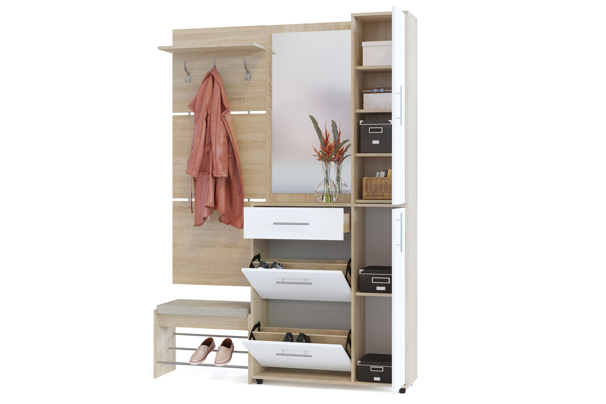 Сокол Прихожая №9 (ВШ-5.1+ТП-5+ТП-4+ПЗ-4) Сонома/Белый