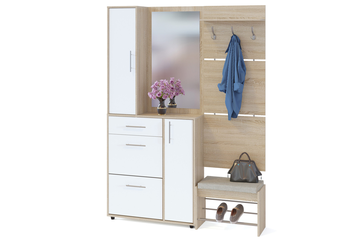 Сокол Прихожая №9 (ВШ-5.1+ТП-5+ТП-4+ПЗ-4) Сонома/Белый