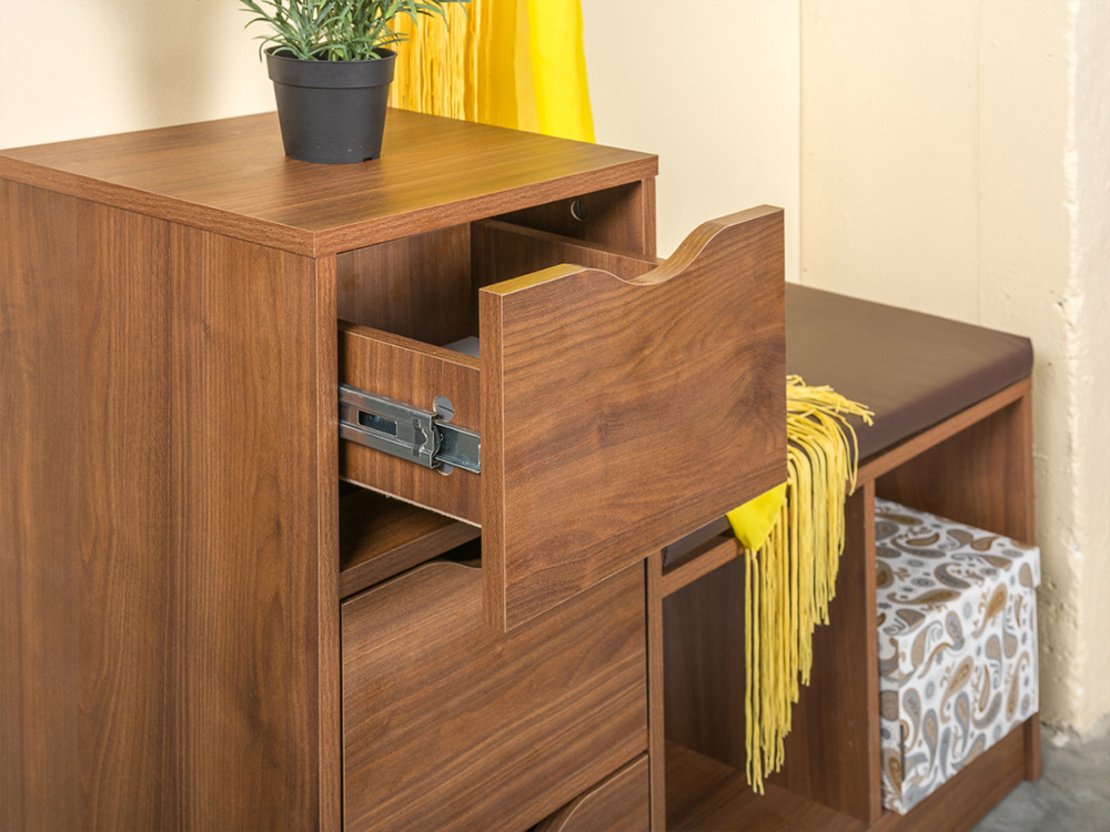 Лайт 10.84 Тумба для обуви орех селект каминный/коричневая экокожа