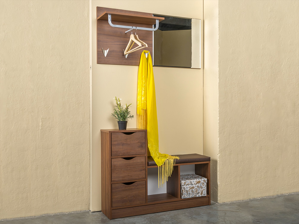 Лайт 10.84 Тумба для обуви орех селект каминный/коричневая экокожа