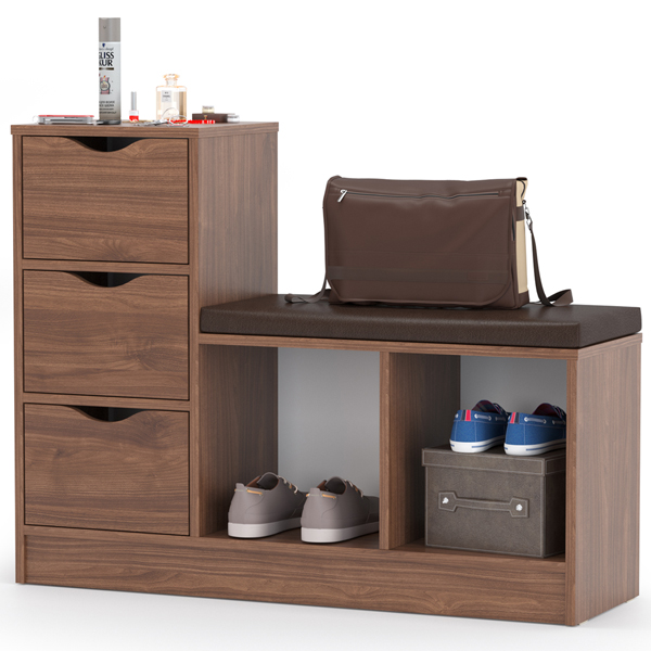 Лайт 10.84 Тумба для обуви орех селект каминный/коричневая экокожа