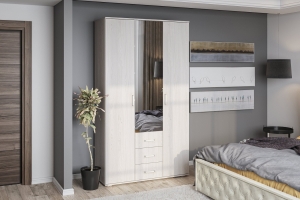 Шкаф трехдверный для одежды Белла, ясень белый